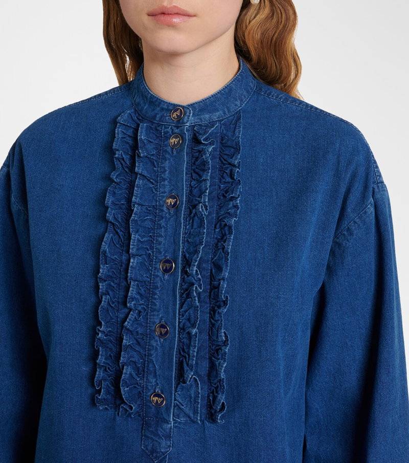 Valentino blue denim shirt with ruffles