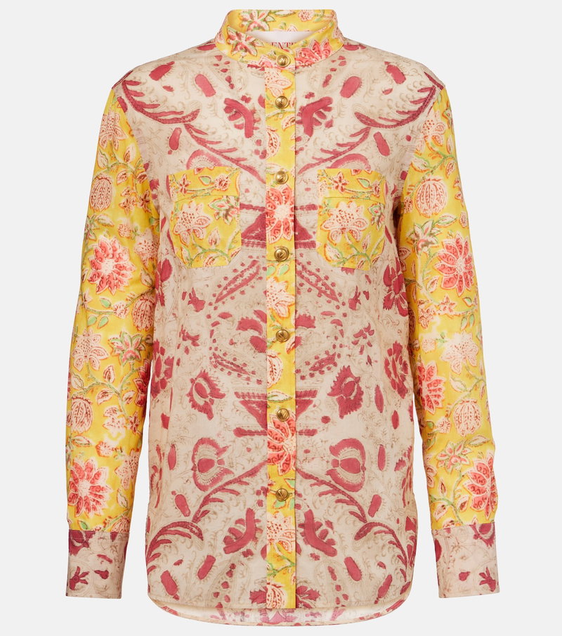 Valentino floral button-down shirt in yellow and beige