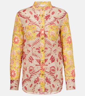 Valentino floral button-down shirt in yellow and beige