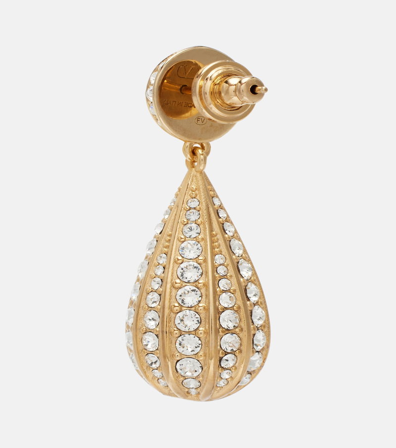 Gold teardrop earring with crystal embellishments