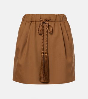 Brown linen skirt with drawstring and tassels