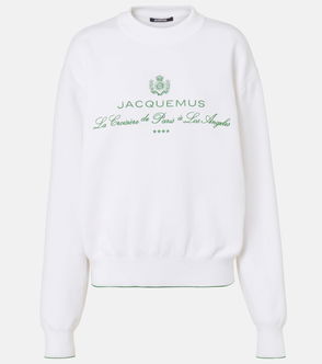White crewneck sweatshirt with embroidered La Croisière de Paris à Los Angeles design.