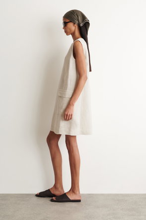 knee length dresses for ladies Rove Linen-Cotton Midi Dress Back Ties
