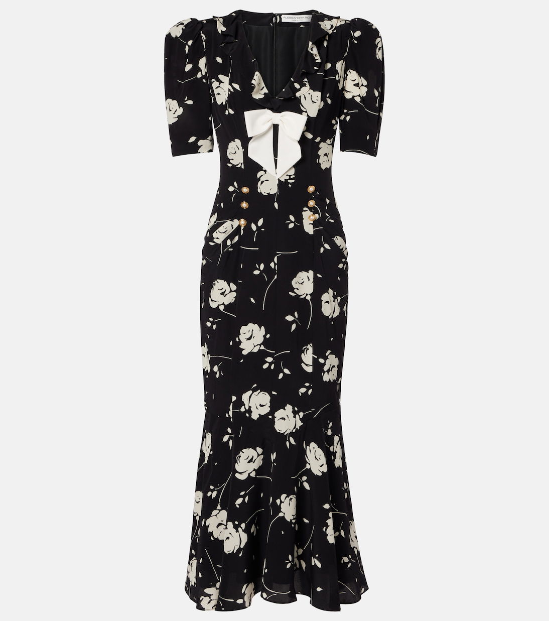 alessandra rich floral silk midi dress Alessandra Rich - Floral-print Silk Midi Dress With Pearl Button Detail - 44