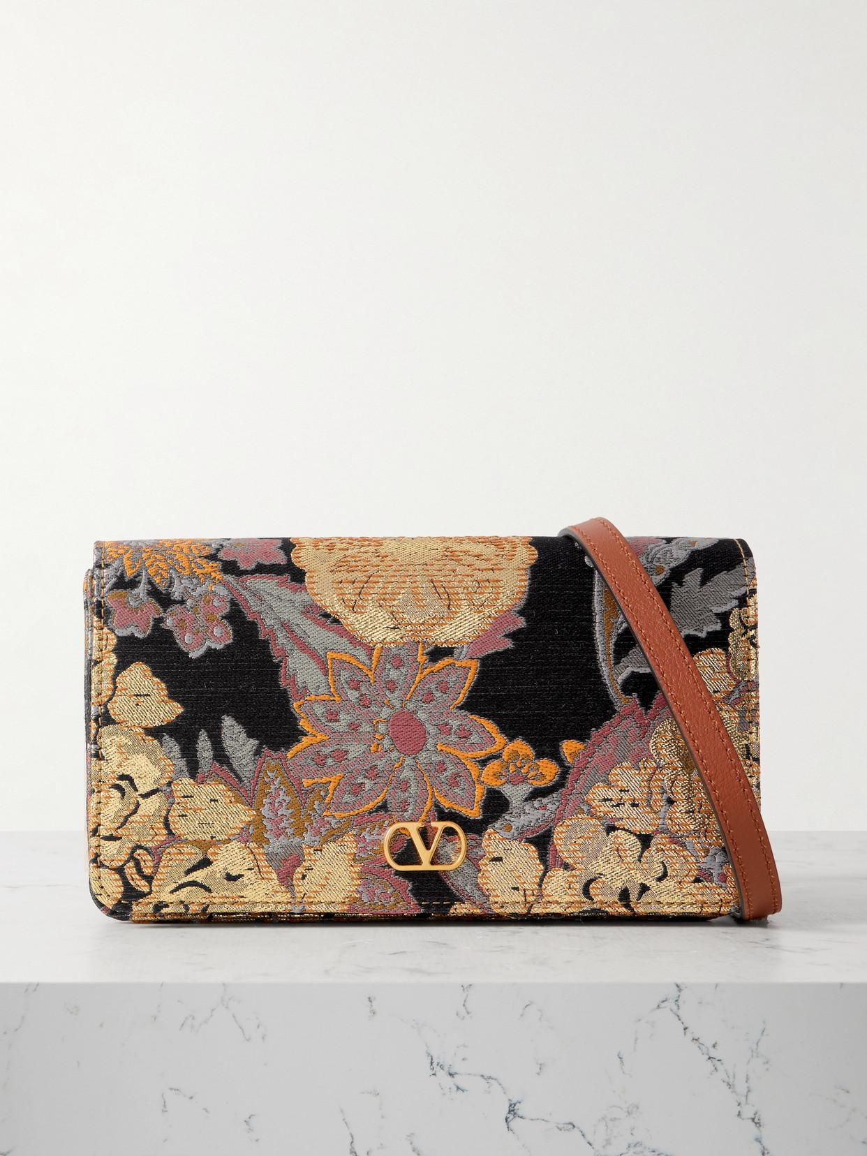 VALENTINO GARAVANI VLogo Leather-Trimmed Jacquard Shoulder Bag 