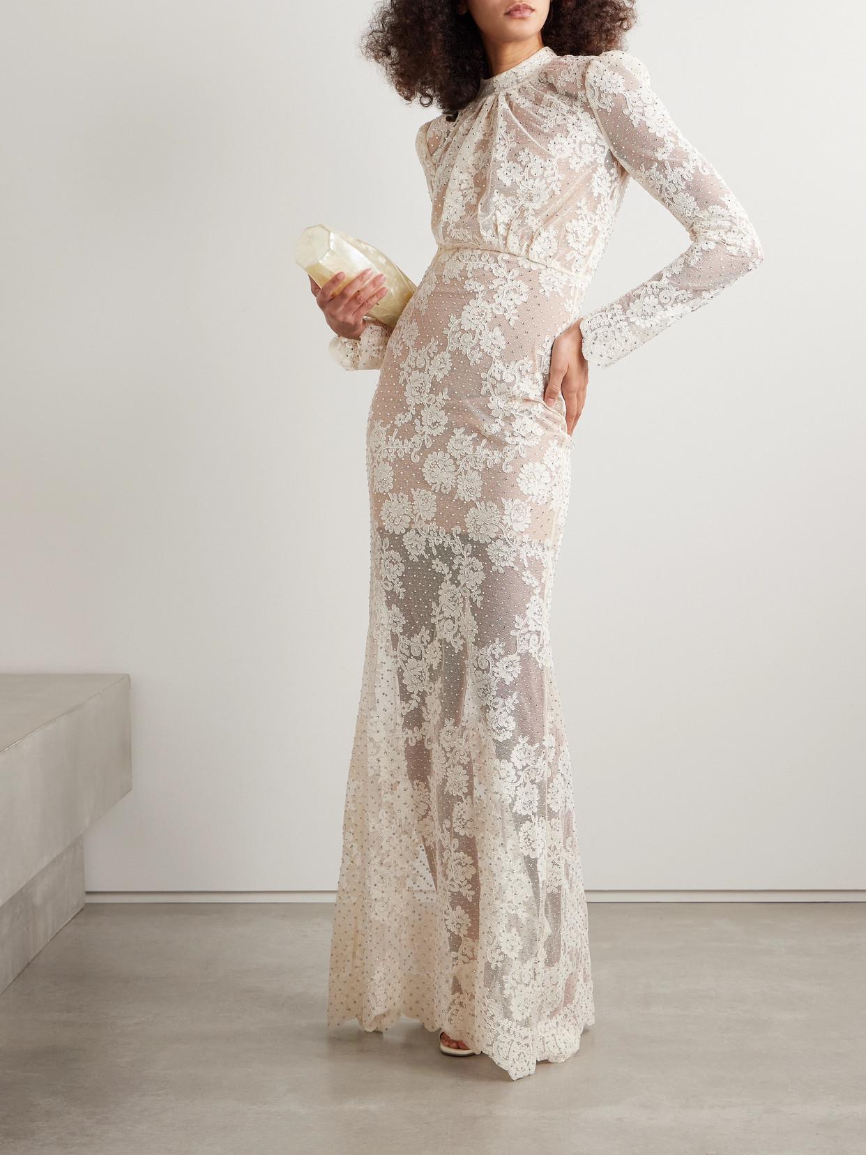 SELF-PORTRAIT Crystal-Embellished Corded Lace Maxi Dress | endource