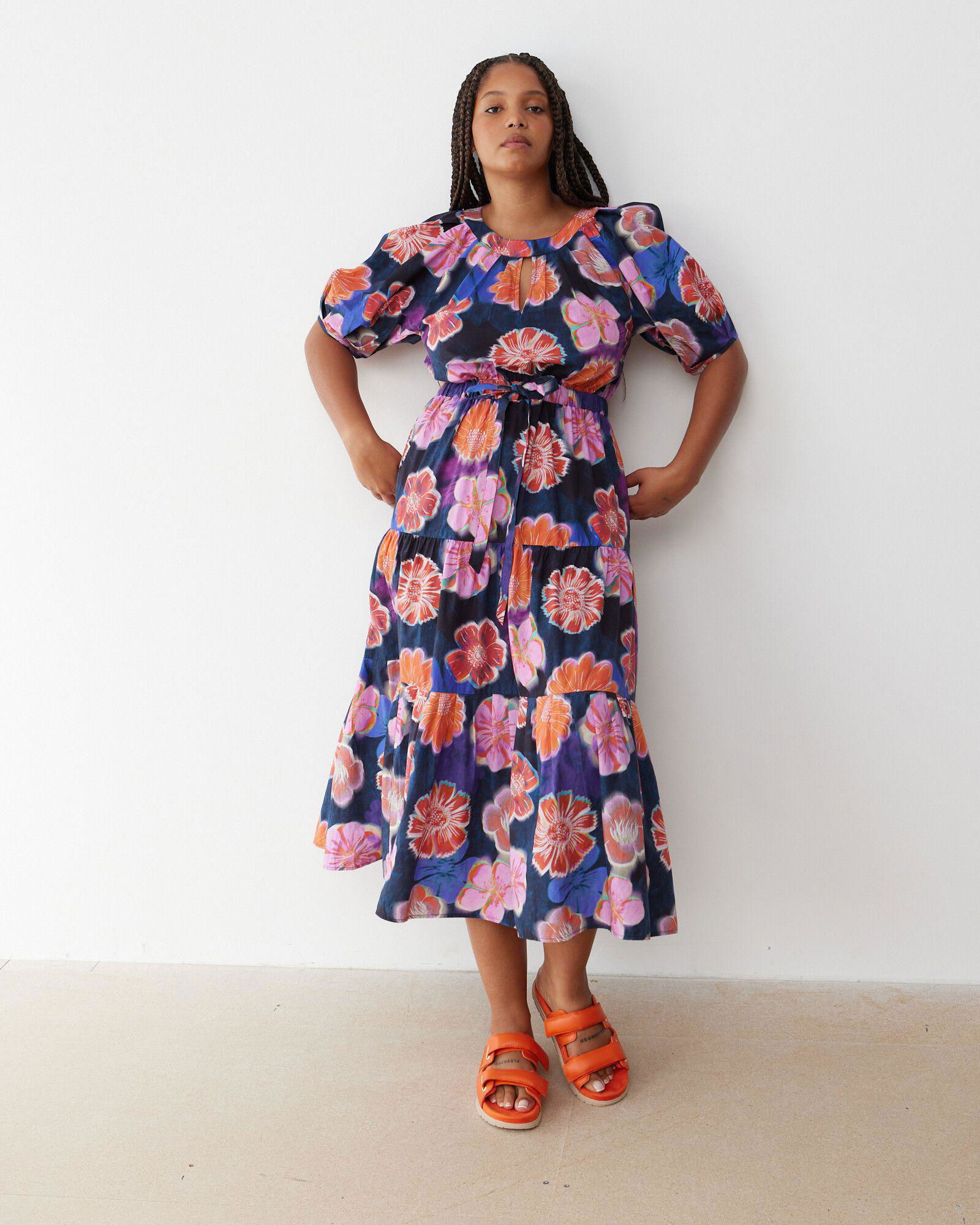 Fabulous Oliver Bonas Dress UK10 Navy pink Summer floral AM013