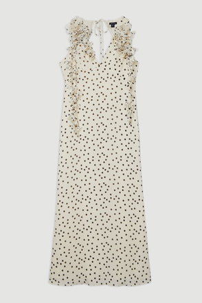 KAREN MILLEN Petite Guipure Lace Satin Woven Maxi Dress | endource
