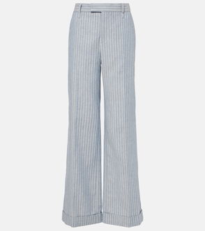 Blue and white striped wide-leg trousers