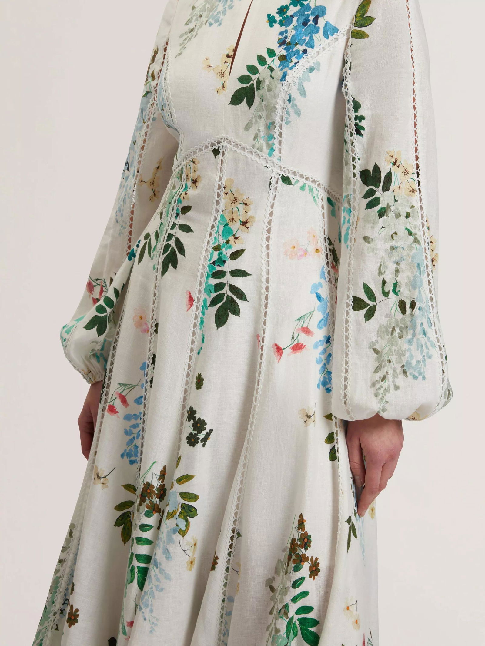 TED BAKER Utala Floral Trim Detail Linen Midi Dress | endource