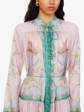 zimmermann green and pink dress Zimmermann Bellitude Cutout Floral-print Linen Mini Dress In Pink,gree -  BOPF