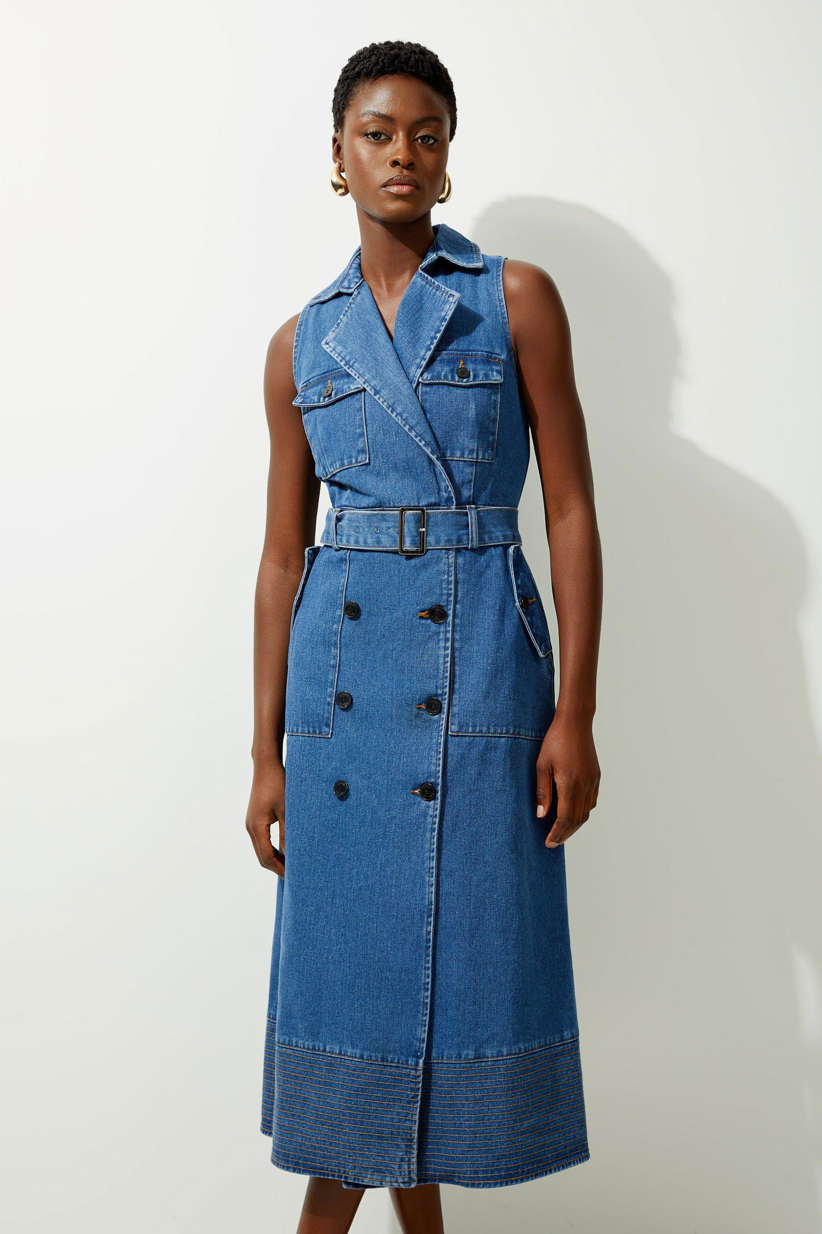 Karen Millen Belted Denim Dress Belted Dress Karen Millen Black Zip Up Denim  Dress Denim Maxi