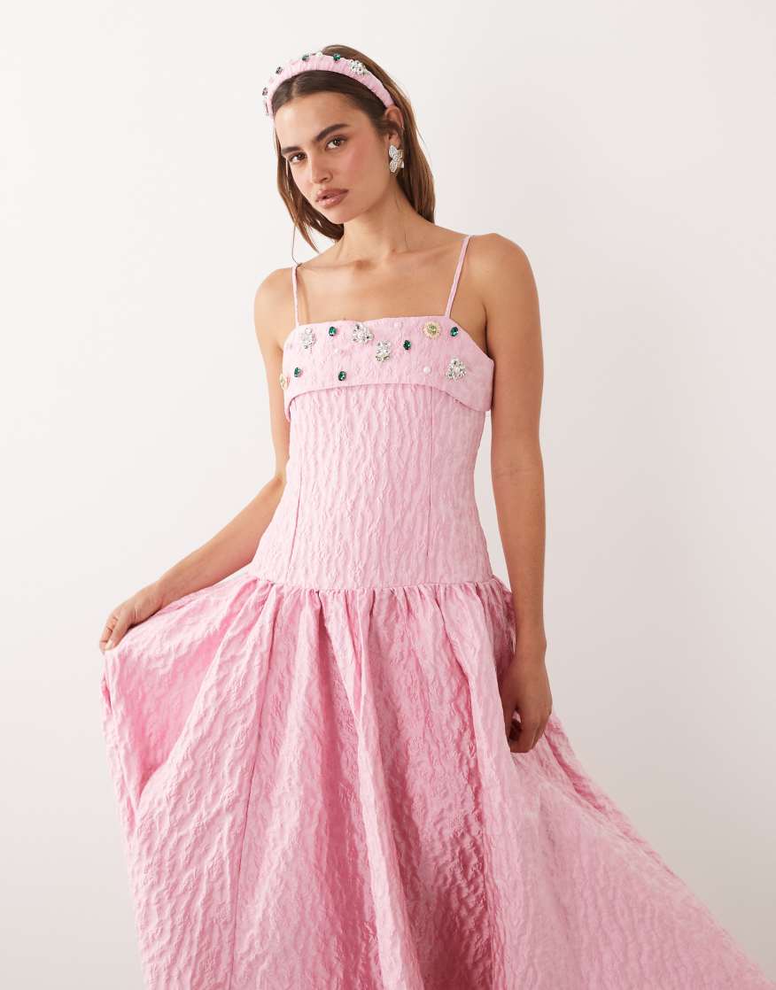 dream sister jane rosette trapeze midaxi dress in pink Dream Sister Jane rosette trapeze midaxi dress in pink