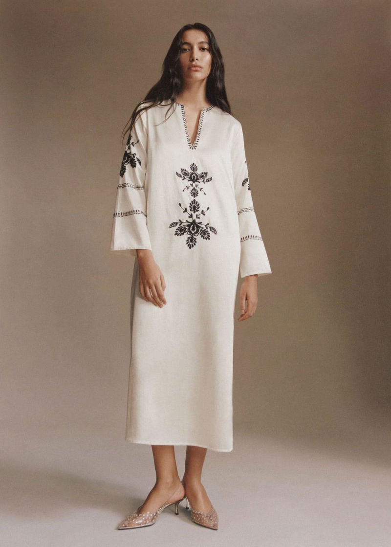 mango embroidered dress Mango embroidered midi dress with cut out side detail in white