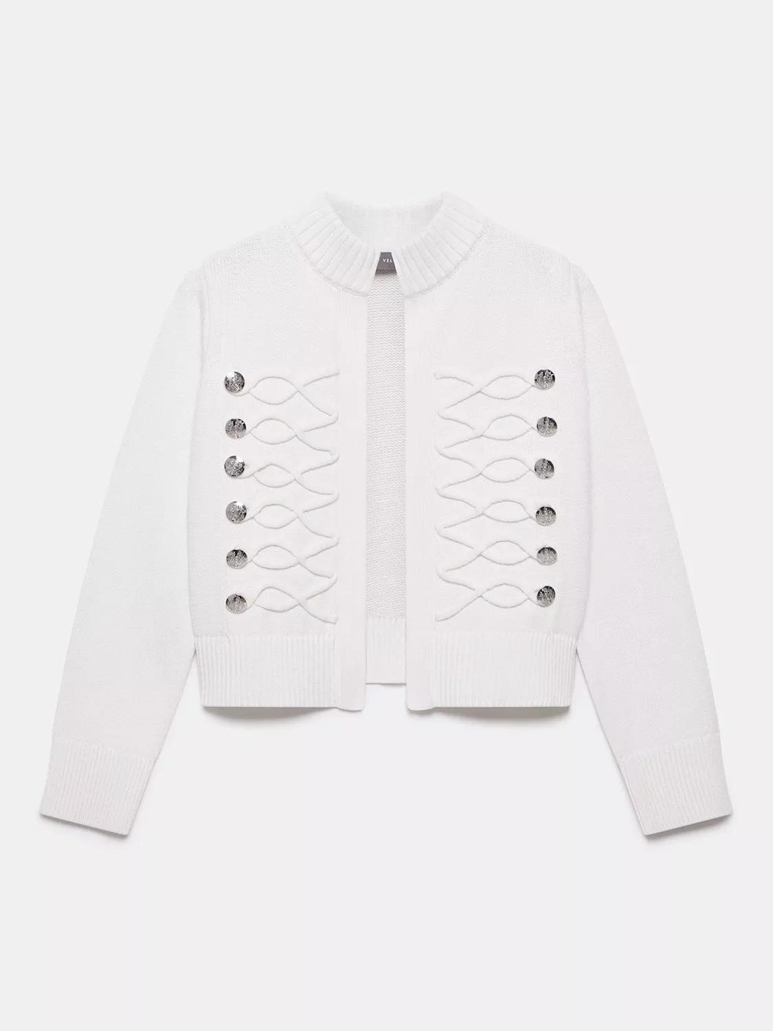 Nep Weave Miliary Fringe Mix Knit Jacket