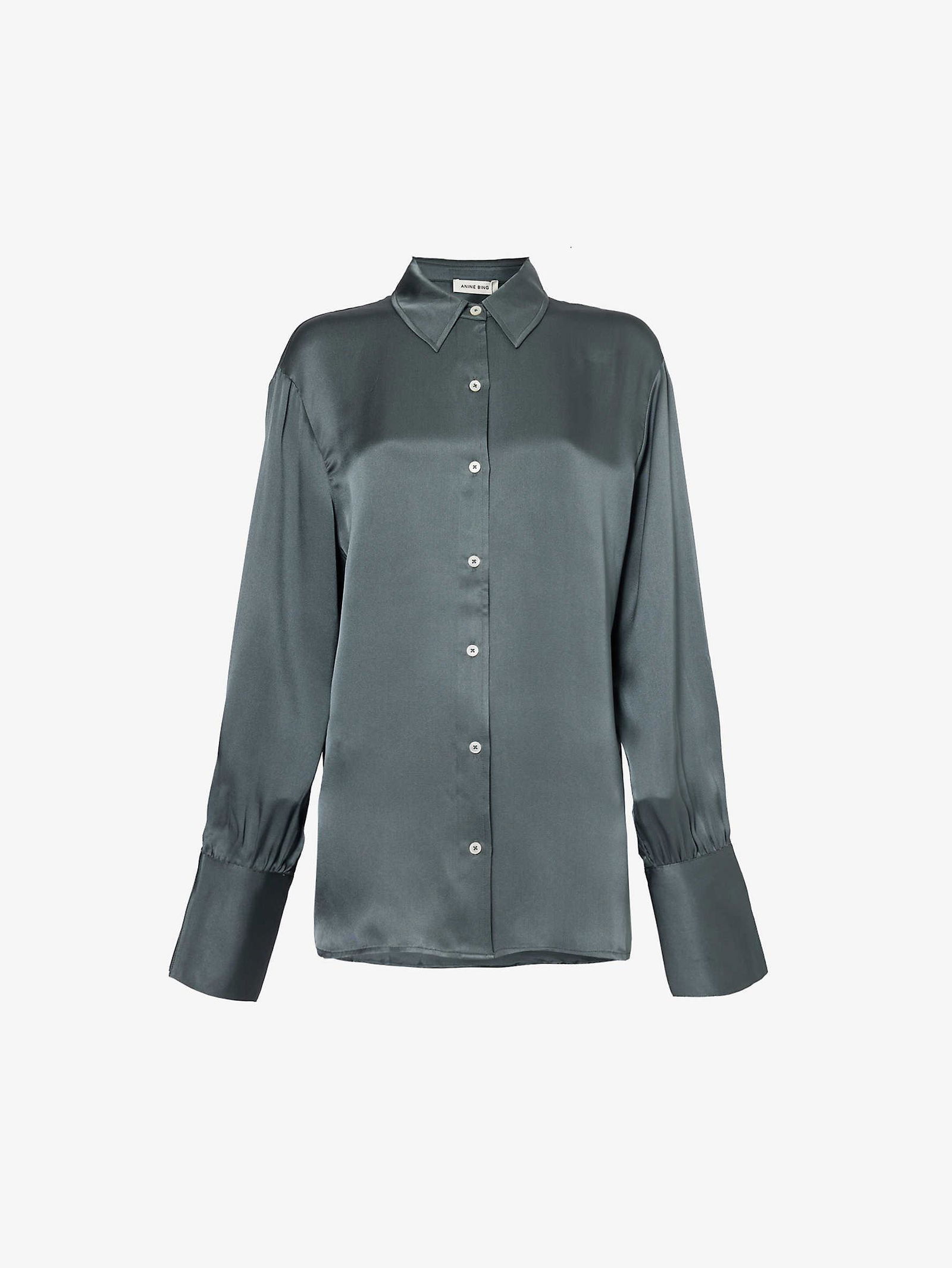 ANINE BING Monica Elongated-Cuff Silk Shirt endource