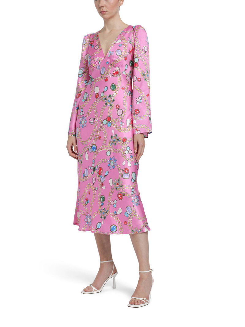 pink chain print dress Pink Colourblock Heart Disc Sequin Chain Dress
