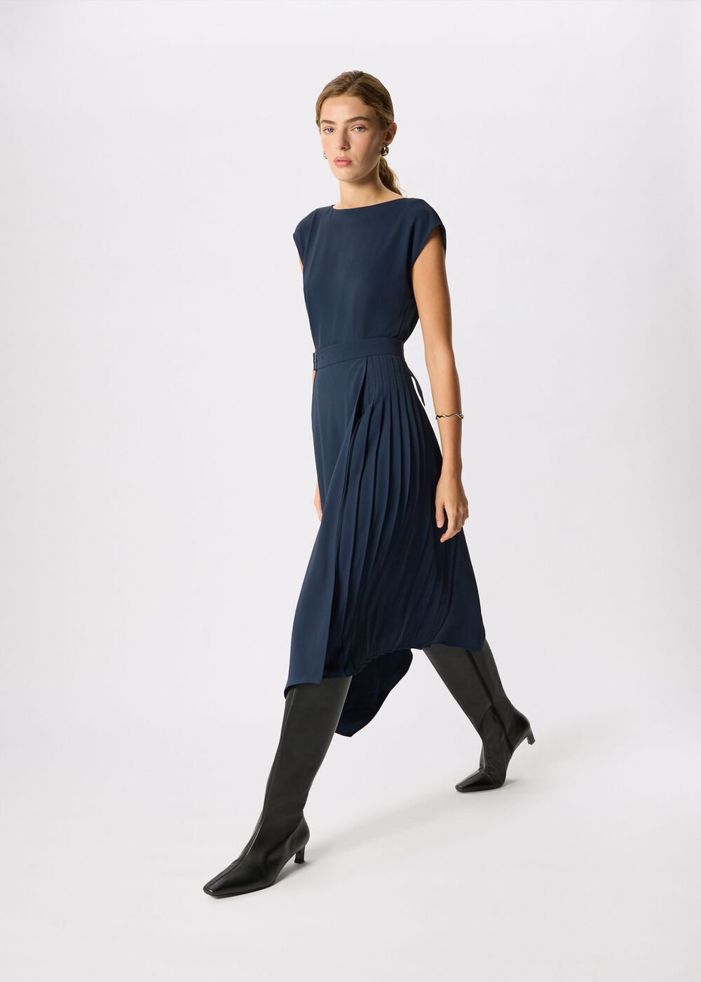 whistles off shoulder pleated dress Off Shoulder Pleated Dress, Navy | WHISTLES