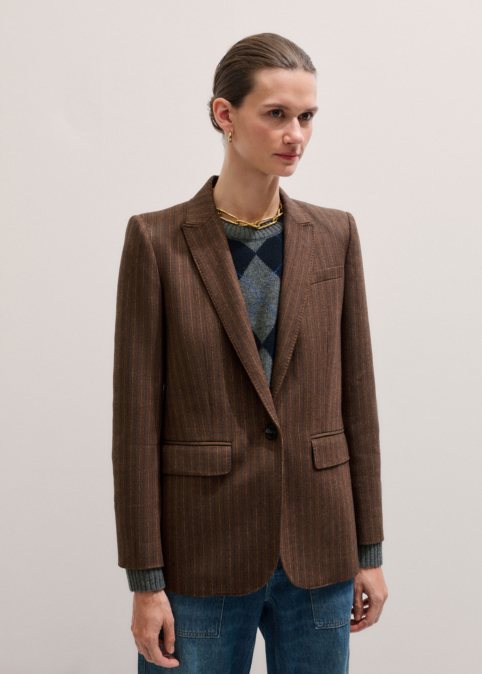 Sharp Shoulder Frame ME+EM Pinstripe Sharp Shoulder Blazer | endource