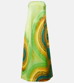ALÉMAIS green and gold agate-print maxi dress