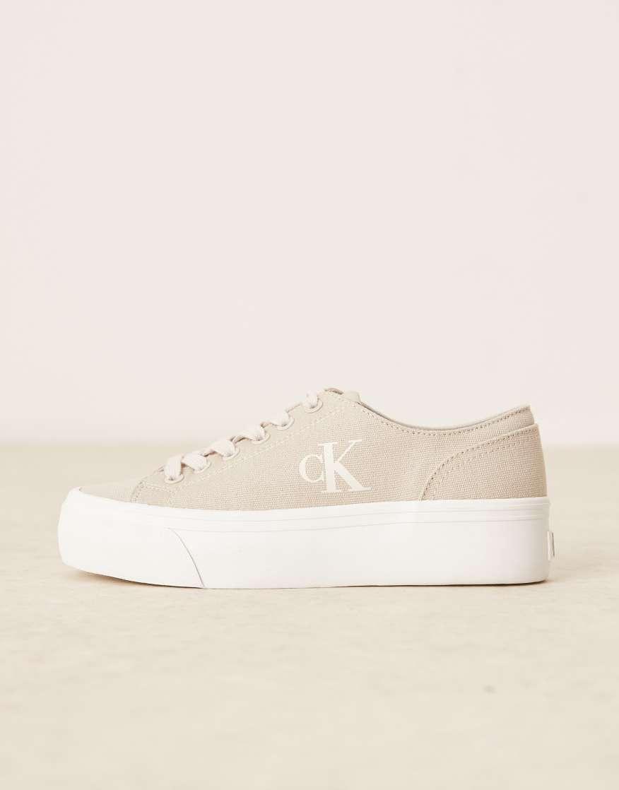 CALVIN KLEIN Vulc Flatform Canvas Trainers In Eggshell Creamy Wh Endource calvin-klein-vulc-flatform-canvas-trainers-in-eggshell-creamy-wh-endource