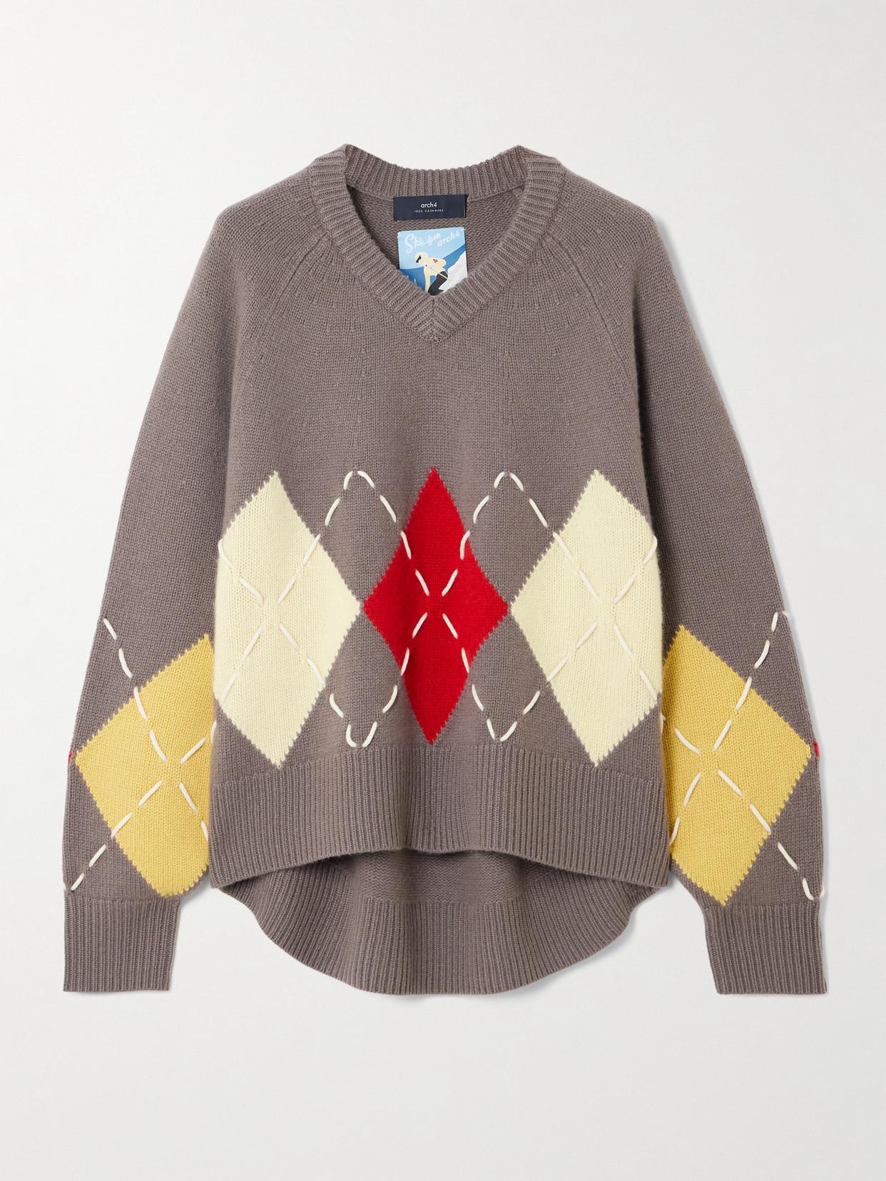 Cashmere Argyle Split-Neck Sweater