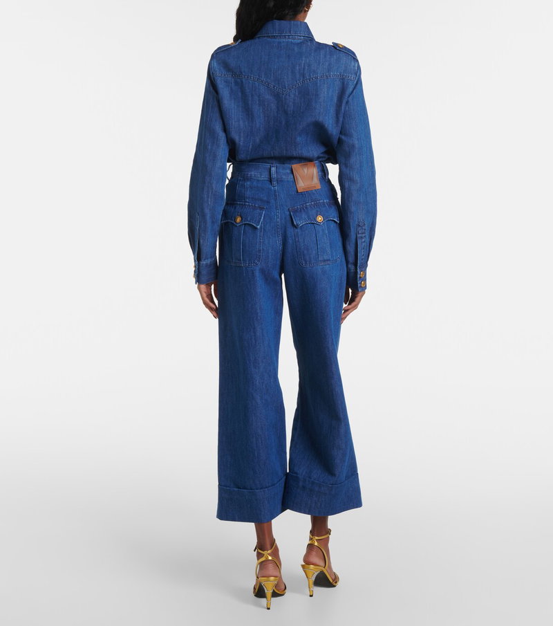 Valentino dark blue denim jumpsuit with gold hardware