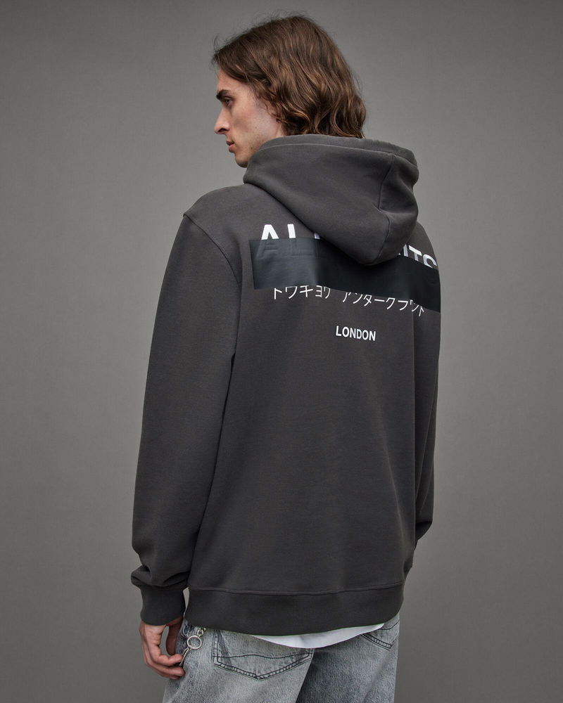 ALLSAINTS Redact Embroidered Logo Relaxed Hoodie in Washed Black | endource