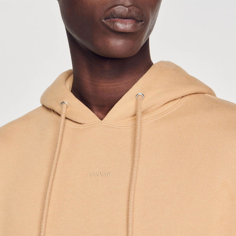 SANDRO beige hooded sweatshirt, close-up