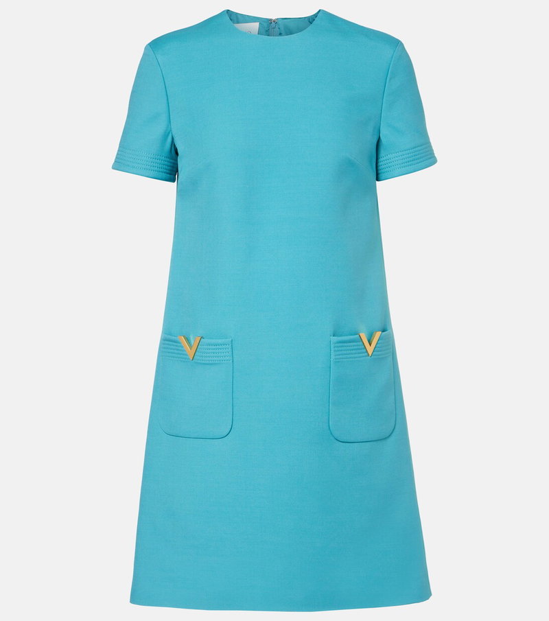 Valentino turquoise shift dress with gold V-shaped pockets