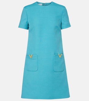 Valentino turquoise shift dress with gold V-shaped pockets