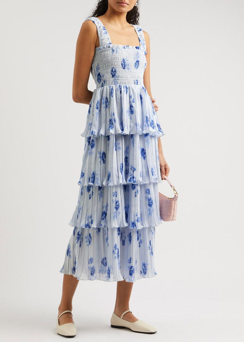 green midi ruffle dress Green Floral Ruffle Midi Dress With Cape