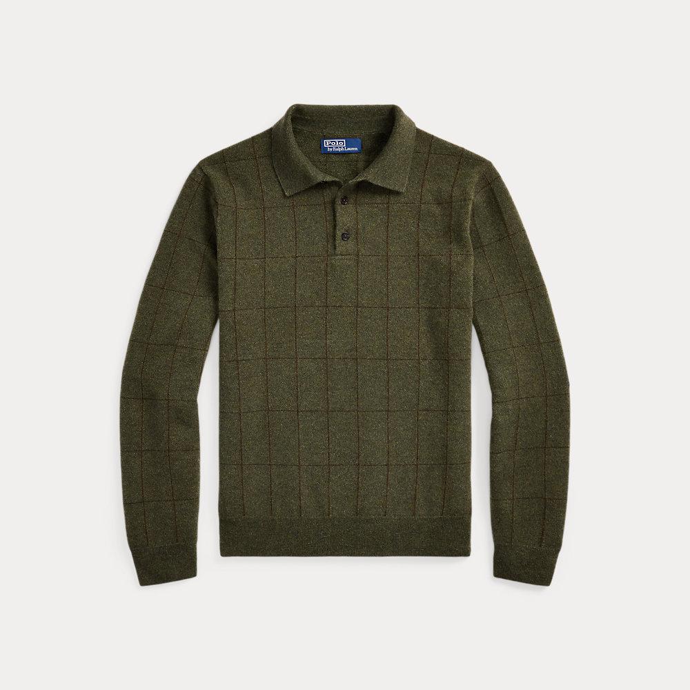 POLO RALPH LAUREN Plaid Wool-Cashmere Polo-Collar Sweater in Green ...