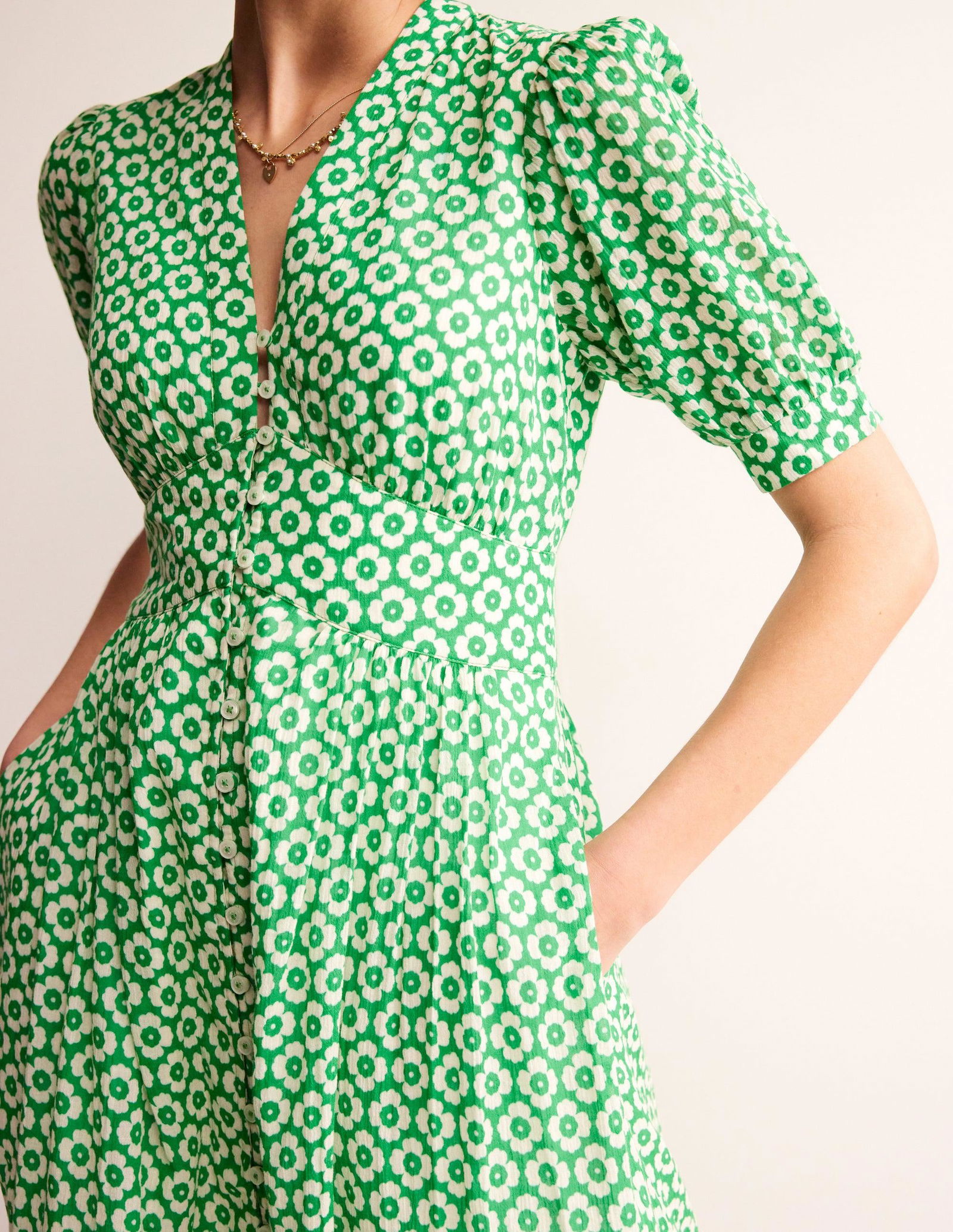 green poplin midi dress Orion Smocked Waist Tie Strap Poplin Midi Dress BROWN / S by Sugarlips