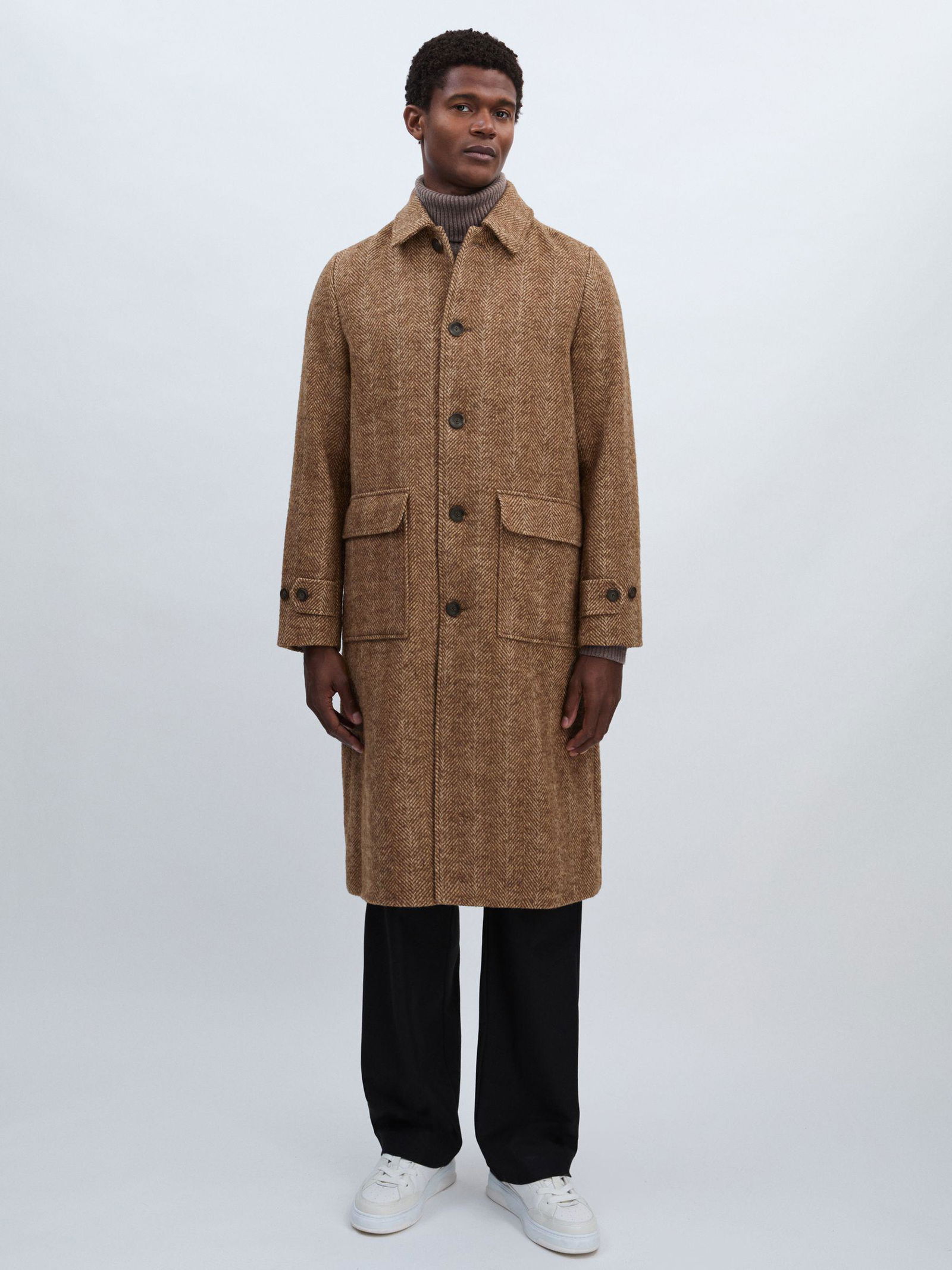 Herringbone Wool-Blend Coat