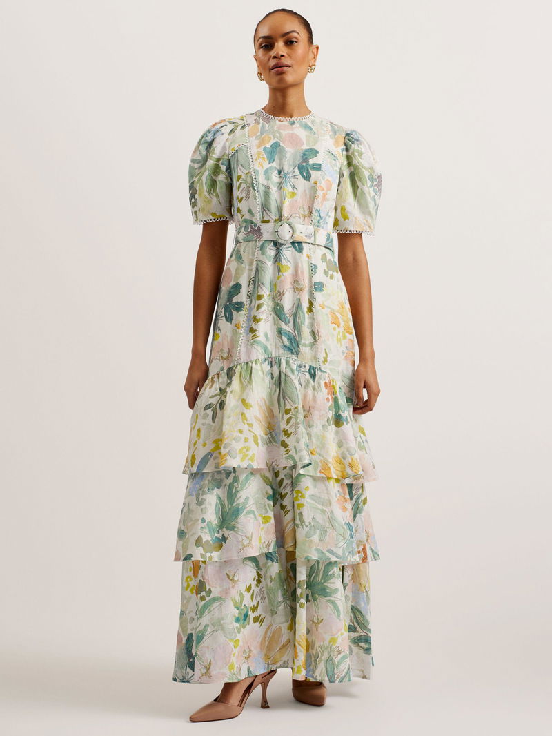 chinese dress ladies TED BAKER LAURAE BIAS CUT MAXI DRESS WITH RUFFLE DETAIL – Elaine Dickinson main image 1