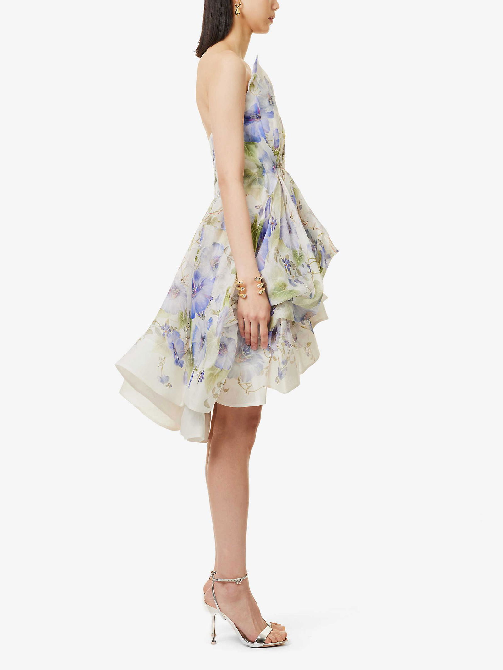 ZIMMERMANN Asymmetric Floral-Pattern Linen And Silk-Blend Mini Dress