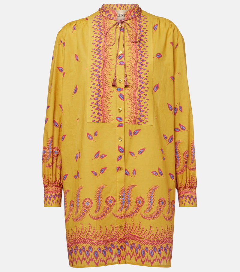 Yellow silk shirt with floral embroidery