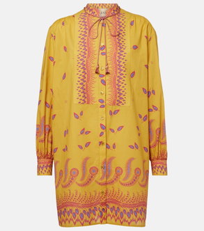 Yellow silk shirt with floral embroidery