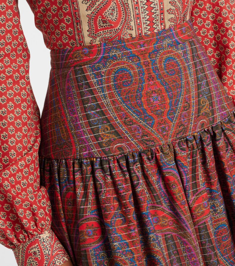 Valentino paisley print midi skirt in red and gold