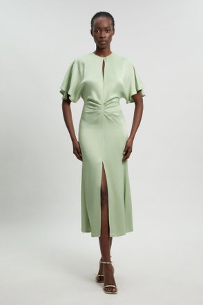 KAREN MILLEN Tall Viscose Blend Sheer Knit Bandeau Pleated Skirt Midaxi  Dress | endource