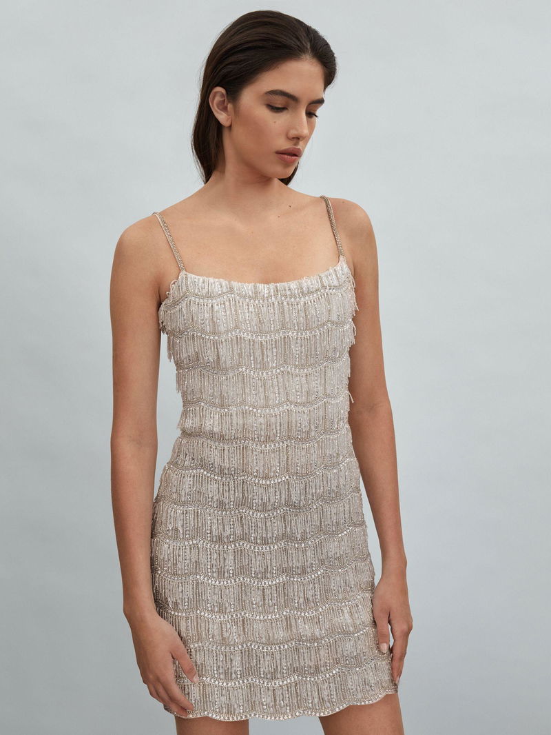 beaded tassel mini dress Beaded Fringe Gradation Mini Dress Pink