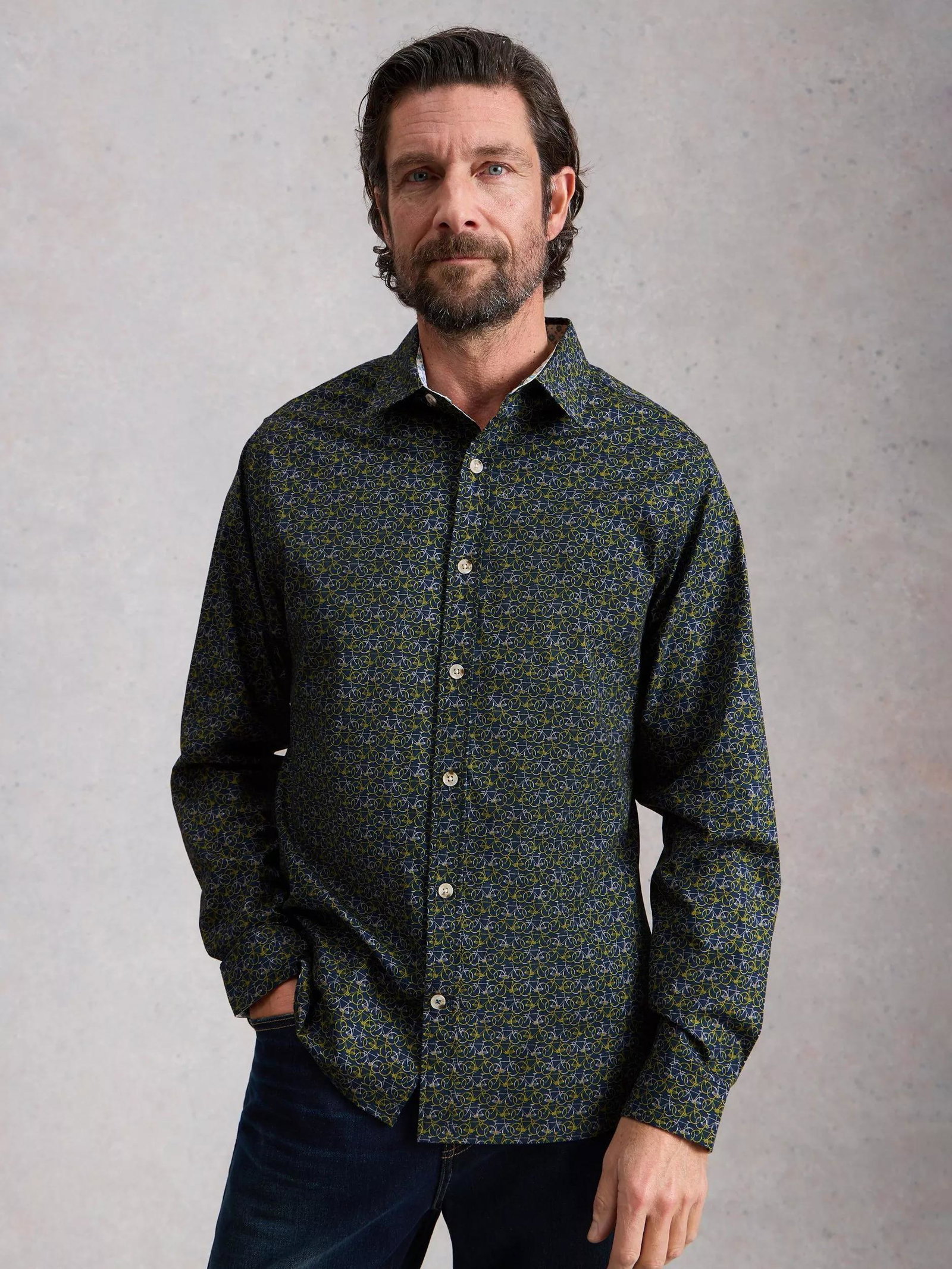 Abstract Daad WHITE STUFF Salcombe Cotton Blend Slim Fit Abstract Shirt, Navy/Multi ...