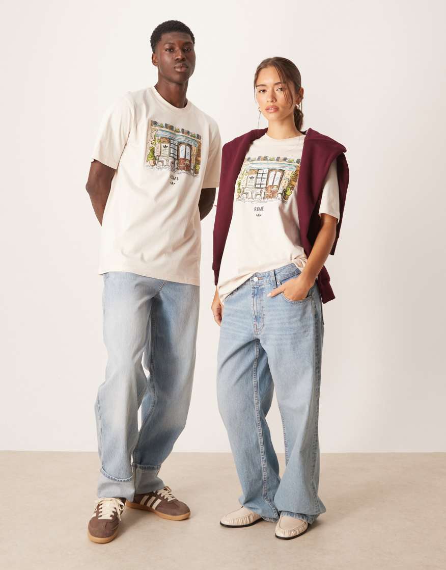 Addas Rume ADIDAS ORIGINALS Rome Illustration Graphic T-shirt In White | endource