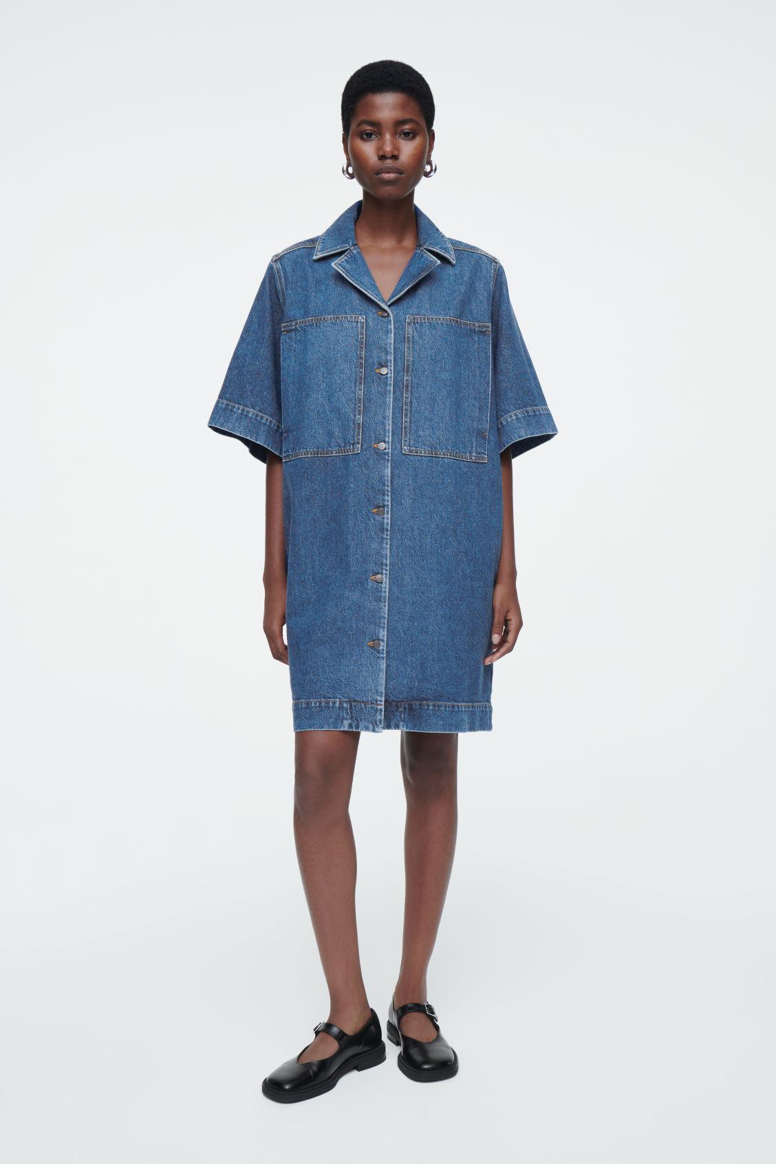 cos denim shirt dress COS Mini Denim Shirt Dress