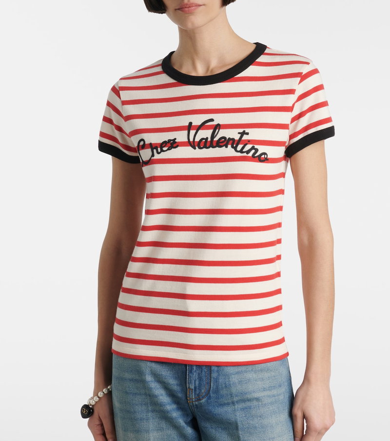 Red and white striped Valentino t-shirt with logo embroidery
