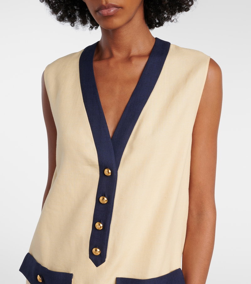 Valentino beige and navy vest with gold buttons