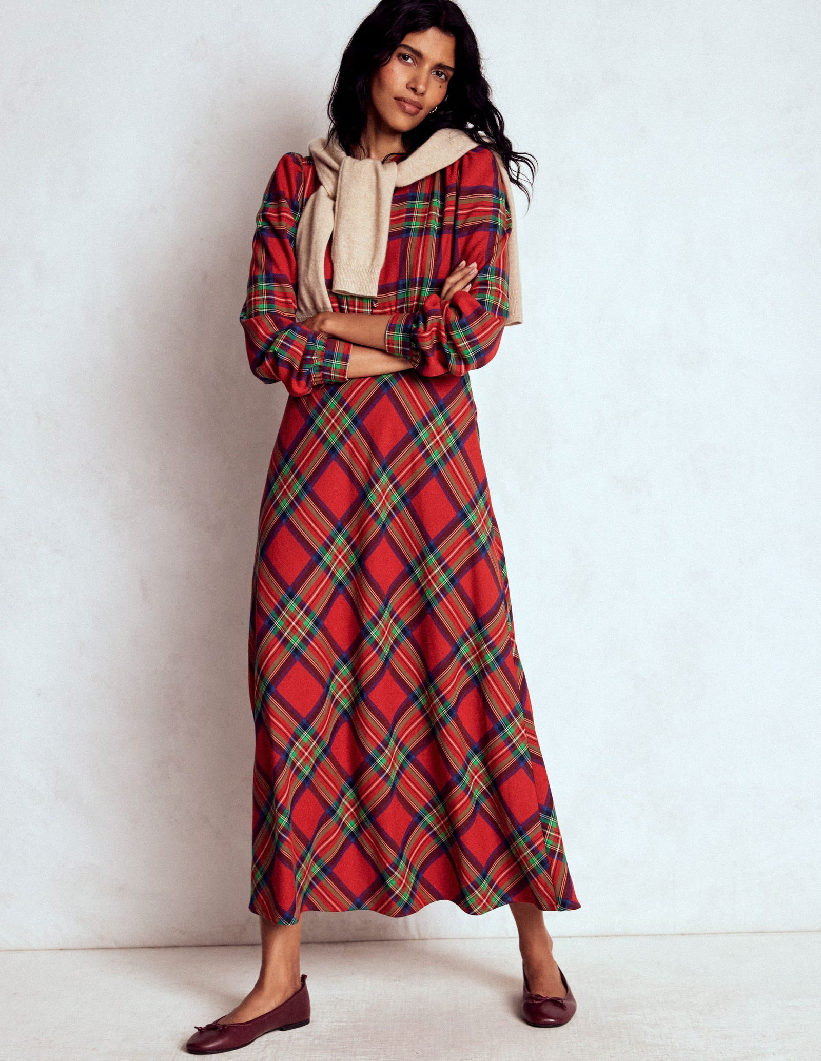 BODEN Cassie Check Tea Dress-Red, Blue And Green Check | endource