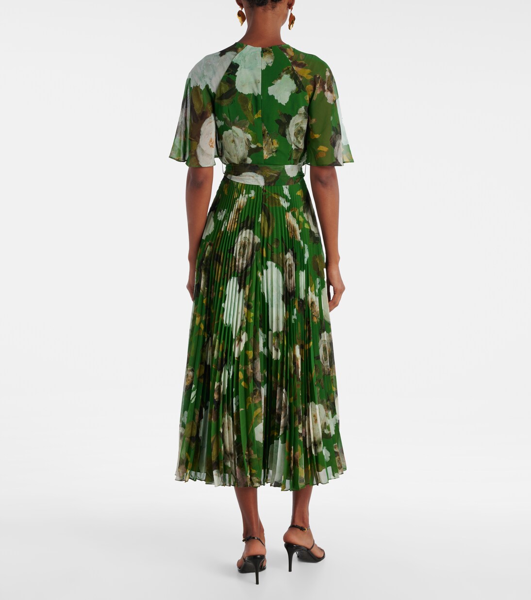 green emerald velvet dress Emerald Green Long Sleeve Pleated Midi Dress – A Perfect Fit main image 0