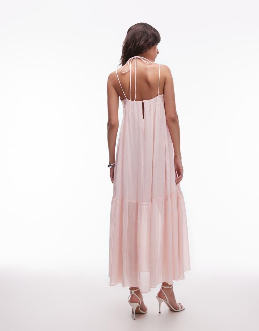 green emerald velvet dress Women's Midnight Rose Drop Waist Gathered Mesh Maxi Dress XS/S/M/L/XL/Customize Pink Nude Mean Blvd Pink Nude / Xs main image 0